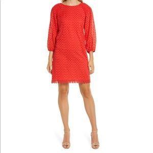 Vince Camuto Long Sleeve Eyelit Poplin Shift Dress